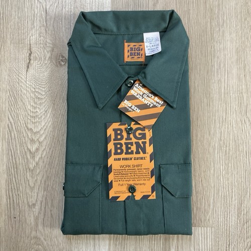 Vintage Big Ben Wrangler Langarm Chambray Arbeitshemd Herren XL Grün USA Neu mit Etikett