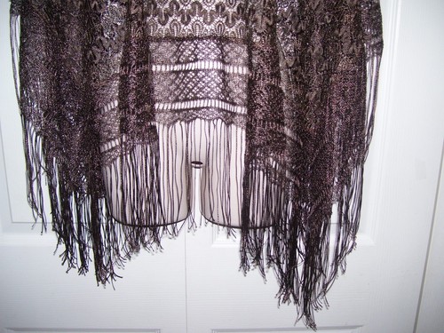 Women's Poncho Crochet Brown Thin Knit Fringed Dressy Stunning New - Picture 4 of 11