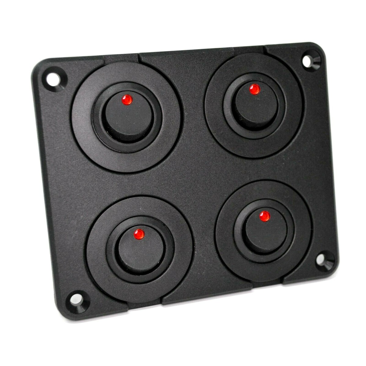 4-Gang Red LED Rocker Switch Panel With Circuit Breakers - Marine, Boat, RV