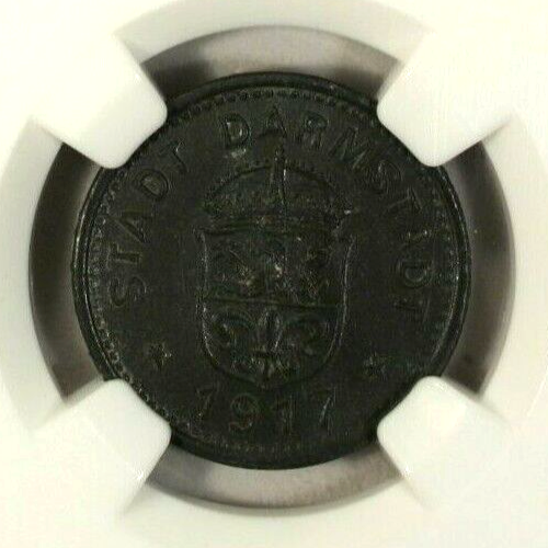Germany 10 Pfennig 1917 NGC MS 62 UNC Zinc Darmstadt Lamb-85.1 Notgeld - Picture 2 of 4