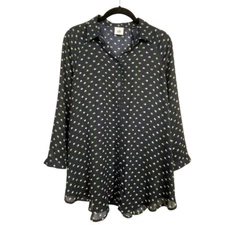 CAbi Martini Blouse S Blue Green White Print Button Up Top Boho Workwear