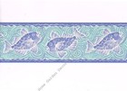 Blue Fish Seafoam Scroll Wave Thick Cushion Textured Vinyl Wall paper Border