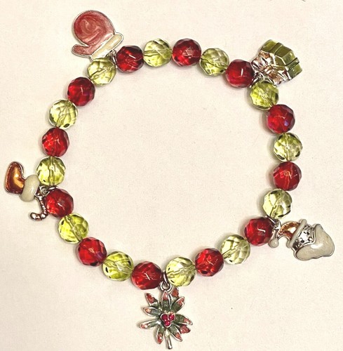 ❤️CHRISTMAS BRACELET Vintage Glass Beads 🎅🏻 Charms Super Unique Elastic🎄#1❤️ - Picture 4 of 4