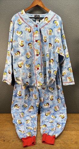 Vtg Looney Tunes Women L 2 Piece Pajama Set Flannel Jogger Pant Tweety Bird - Picture 9 of 12