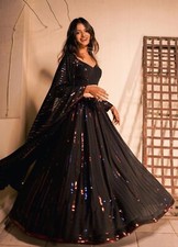 Black Color Georgette Lehenga Choli With Dupatta For Women Wedding Wear