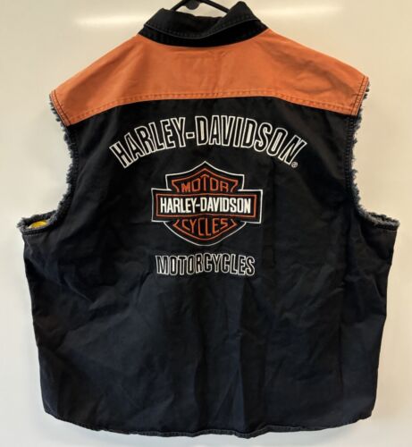 HARLEY DAVIDSON Motorcycles Mens 2XL Distressed Y2K Vintage Snap Button Vest - Picture 2 of 5