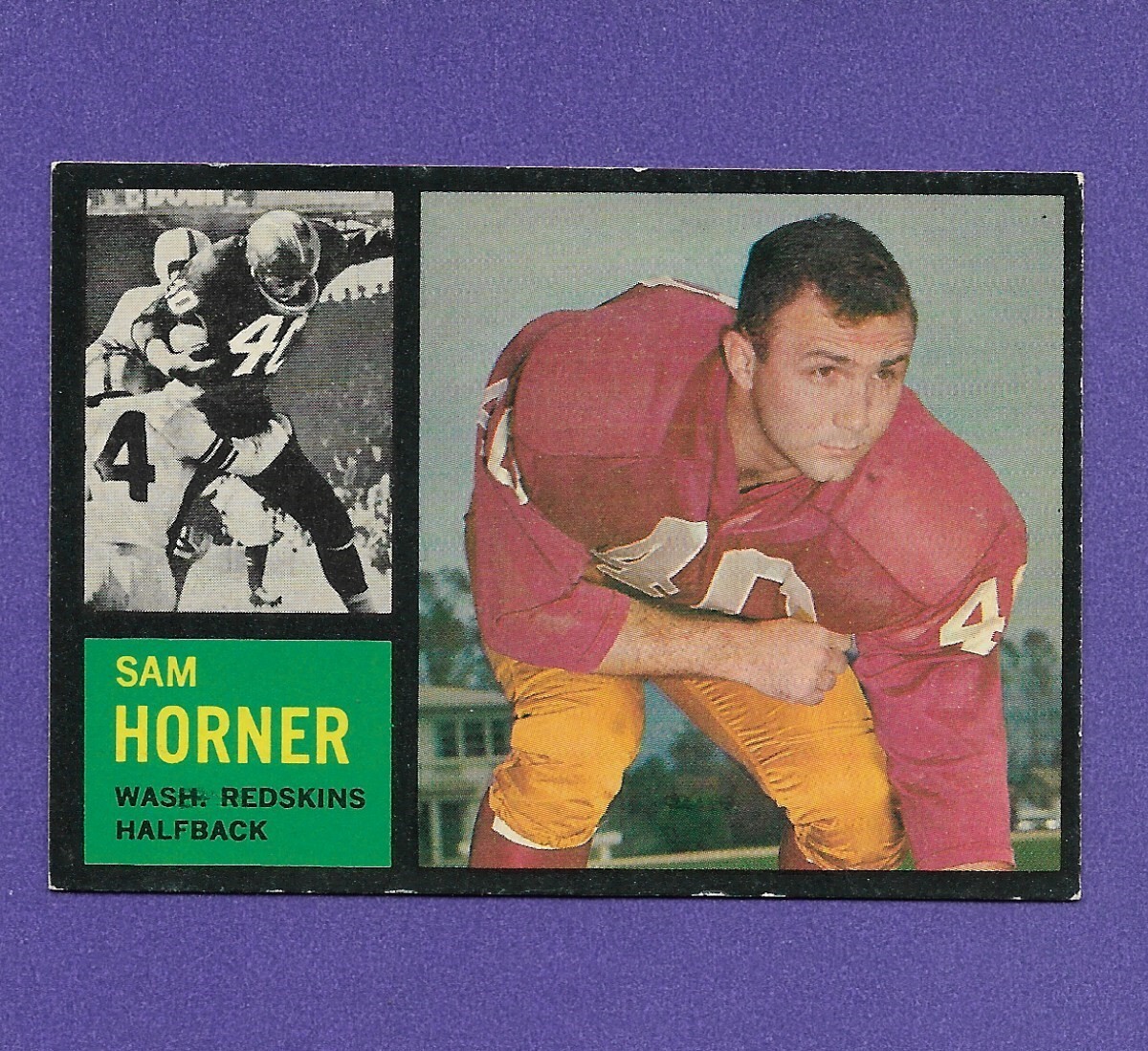 1962 Topps Football #167 Sam Horner ROOKIE card Washington Redskins Centered EX+