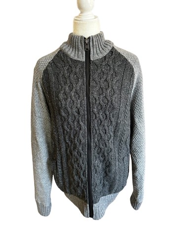 Buffalo David Bitton Mens Cableknit & Faux Sherpa Sweater Jacket Grey Medium  - Picture 1 of 6