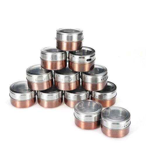 12x Stainless Steel Magnetic Spice Jars Pots Herb Tins Holder Storage Container - Picture 2 of 8