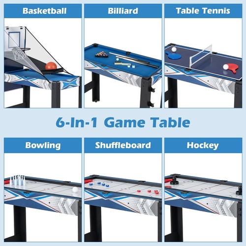 6-In-1 Kids & Adults Combo Game Table Multi Family Game Table w/ Basketball - Picture 6 of 11
