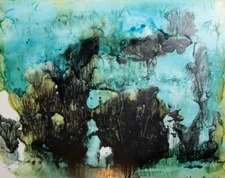 1983 Watercolor painting abstract composition signed