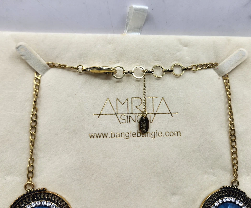 Amrita Singh Navy Blue Rhinestones Necklace Gold Tone - Image 4 of 4