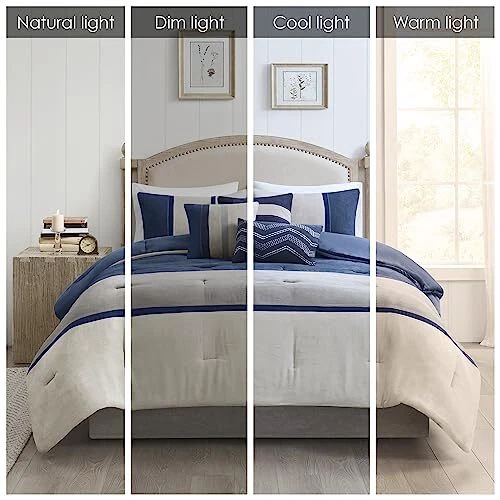  Juego de edredón Palisades moderno imitación California King (104 pulgadas x 92 pulgadas) azul 7 piezas Foto 3 de 4