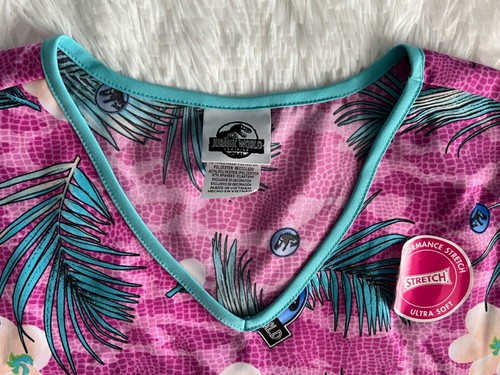 Jurassic World Women’s Scrub Top Sz Large Dinosaur Purple Shirt Medical Nursing - Picture 3 of 10