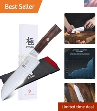 Elegant 7 Inch Santoku Chef Knife - Rosewood Handle & Protective Sheath Included