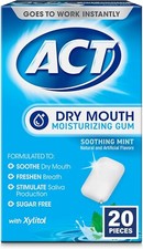 ACT Dry Mouth Moisturizing Gum, 20 Pieces, With Xylitol, Sugar Free Soothing