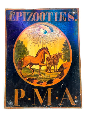 Antique 1800's French Polychrome Advertising Sign Plague Livestock ...