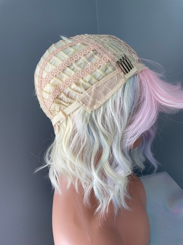 Pastel Rainbow Bodywave Wig with Bangs, 14 Inch Costume Cosplay Wig - Picture 7 of 8