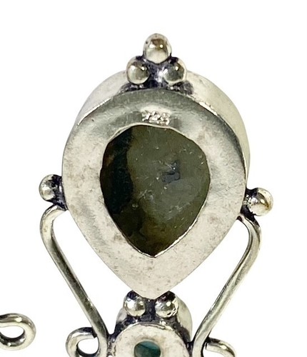 Labradorite Blue Topaz Handmade 1.92" Drop Dangle Earring Stamped 925 Silver - Picture 8 of 11