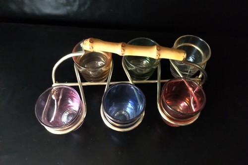 Vintage Shotgläser Set 6 Bunte Schnapsgläser mit Halterung 50/60er Jahre Top - Bild 6 von 6