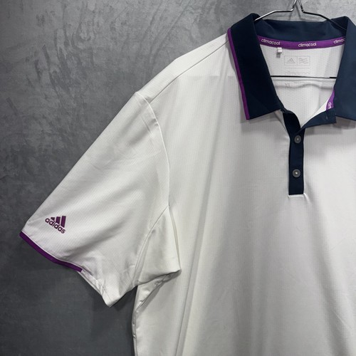 Adidas ClimaCool Polo Shirt Extra Large White Blue Purple - Picture 2 of 9