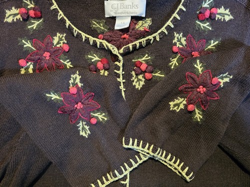 CJ Banks Women Hand Embroidered Floral Brown Long Sleeve Cardigan Sweater Sz 1X - Picture 4 of 14