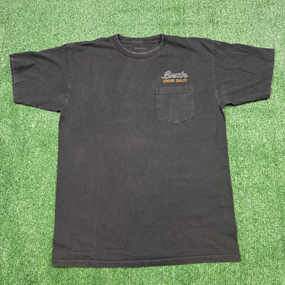 Camiseta gráfica Brixton para hombre talla M negra bolsillo manga corta ropa de calle patinador Foto 2 de 4