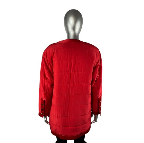 Red Quilted Silk Jacket, SHEARED NUTRIA Lining, NEIMAN MARCUS, Sz M, CertifiedVF - Picture 5 of 10