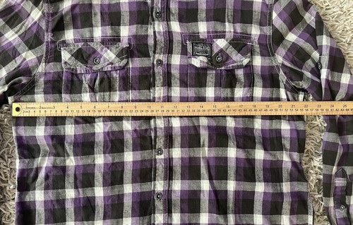 Marc Ecko Cut & Sew Long Sleeve Button Up Purple Black Plaid Shirt Mens Sz XL - Picture 9 of 12