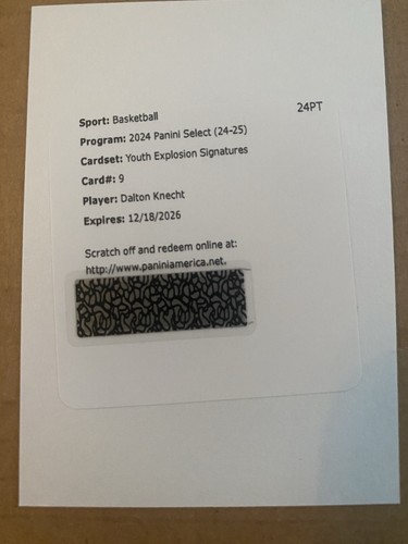 2024 25 Select Basketball Dalton Knecht Youth Explosion Signatures Redemption