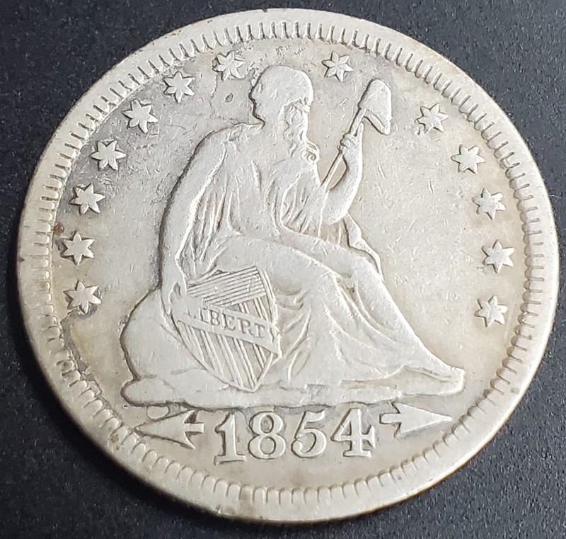 1854 US Silver Seated Liberty Quarter w/Arrows