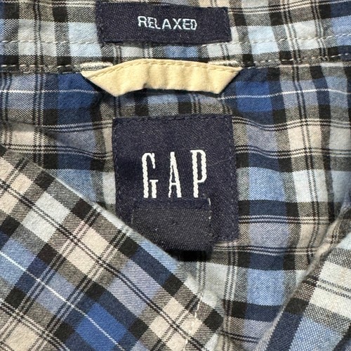GAP Mens Plaid Long Sleeve Button Up Shirt XXL Blue Black Gray Casual - Picture 5 of 12