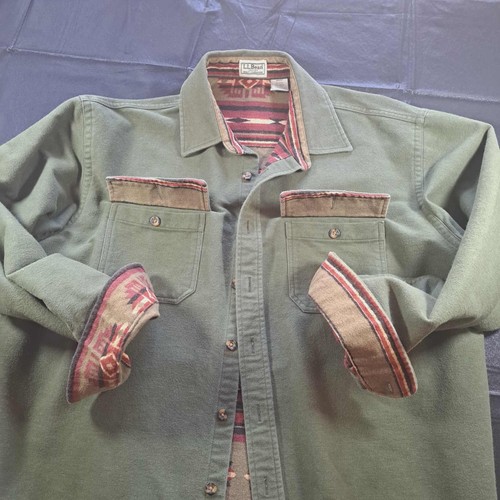 L.L. BEAN CHAMOIS SHIRT JACKET AZTEC LINED PRINT SIZE L - Picture 5 of 10