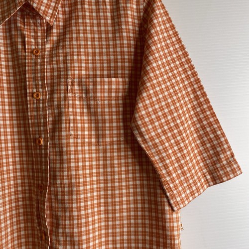 Vintage Colorado Blouse Top Women S Orange White Check S/Sleeve Boxy Casual - Picture 8 of 21