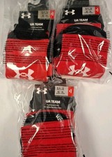 Under Armour 3 Pairs Cushioned Team Crew Socks M8.5-13/W10-14, Red