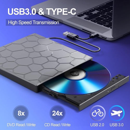 CD Laufwerk Extern USB 3.0,Externer Laufwerk,Portable Externer DVD Player für PC - Afbeelding 4 van 12