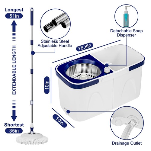 Spin Mop and Bucket with Wringer Set, Mop Bucket System Separate Clean and Di... - Picture 2 of 8