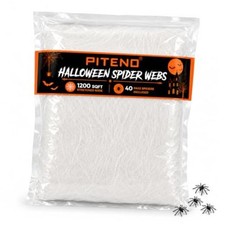 Piteno 1200 sqft Spider Webs Halloween Decorations with 40 Fake Spiders - White