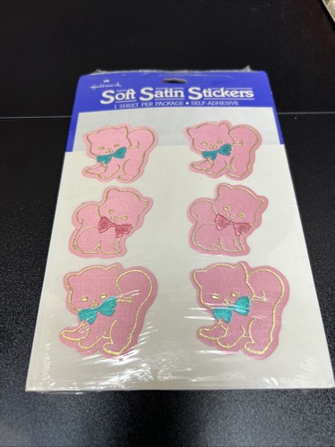 Vintage Hallmark 1980’s Soft Satin Stickers Kittens Cats Kitty Pink - Picture 3 of 5