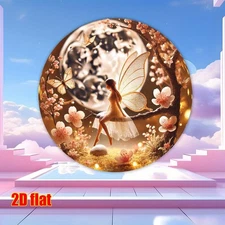 2D Wall Art, Cherry Blossom Tree Moonlight Fairy - Aluminum Foil Art Round Alumi