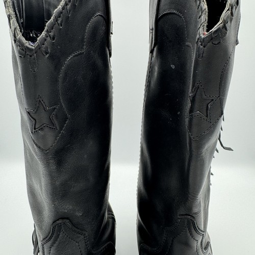 Vintage ACME elegante Damen-Westernstiefel mit seitlichen Fransen Sternen Größe 6 schwarzes Leder - Bild 4 von 13