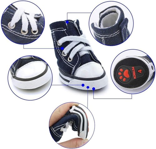 URBEST 4 Pcs Pet Dog Puppy Canvas Sport Shoes, Sneaker Boots, 8#, Blue - Picture 3 of 6