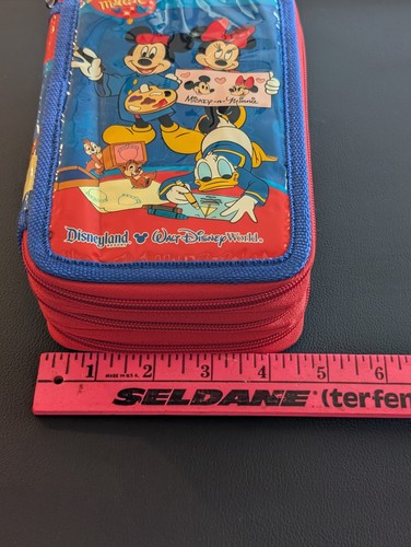 VTG Red Disney Mickey Mouse 3 Compartment w/ Zipper Pencil / Pen Case READ - Picture 23 of 24
