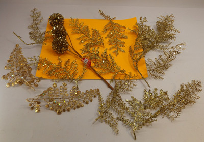 Floral Christmas Gold Glitter Allium Fern- Pine Leaf Branch Decor Artificial Lot