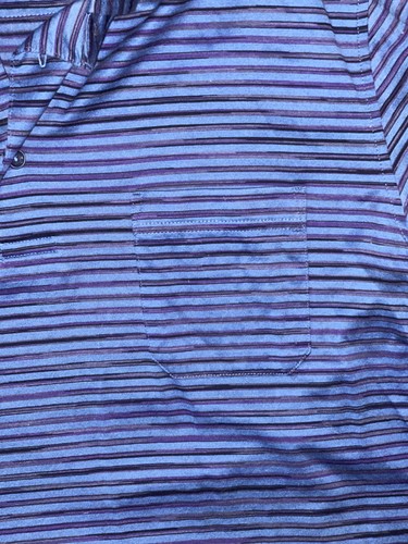 Bugatchi Polo Shirt Mens Medium Blue Black Striped Mercerized Cotton Pocket - Picture 2 of 6