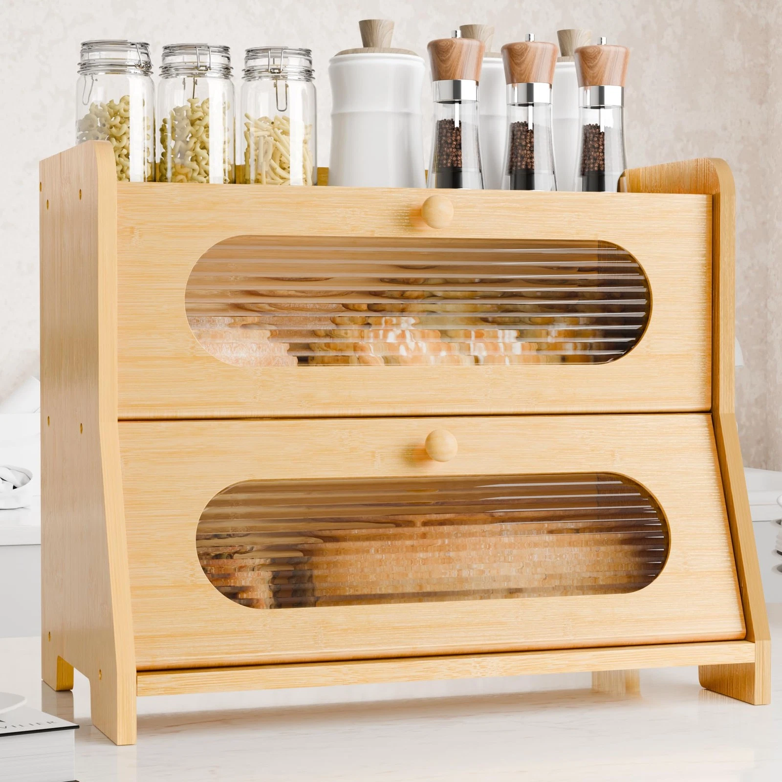Bread Box,Extra Large 2-Tier Bamboo Bread Box for Kitchen Countertop,Bread St...
Opens in a new wind