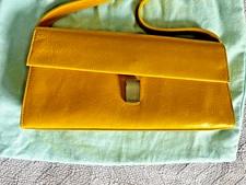 Vtg Furla Bright Yellow Leather Shoulder Bag Crossbody Clutch,Structured Flap
