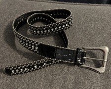 Guess Black Rhinestone Studded Belt With Silver Buckle Synthetic Leather Size L