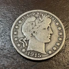 1915-P Barber Half. "LI-TY" of Liberty is Visible.  VG. Mintage 138,000