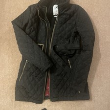 KANGOL ORIGINAL Women's Black Quilted Belted Jacket Coat UK Size 14 Warm Winter 